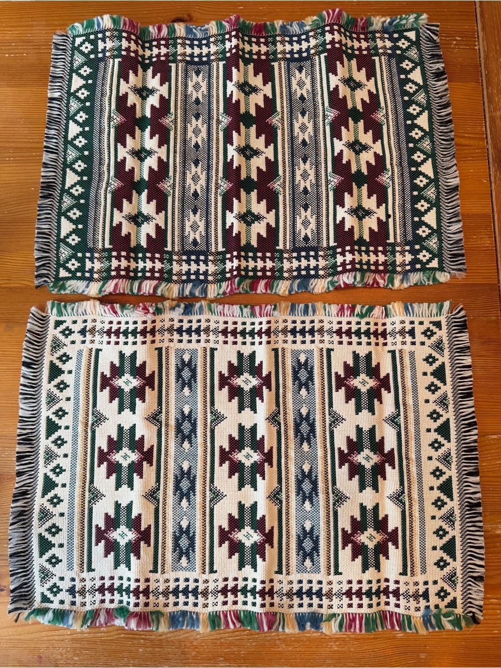 Set of 4 Reversible Aztec Southwest Woven Fringe Placemats Boho Rustic New